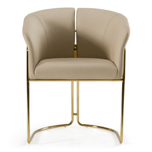 VIG Furniture Renfew Vegan Leather Dining Chair — Beige Split-Back Armchair, Champagne Gold Legs, Stain-Resistant Comfort (No Assembly) VGVCB2278-BGE