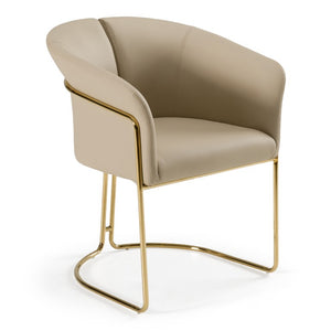 VIG Furniture Renfew Vegan Leather Dining Chair — Beige Split-Back Armchair, Champagne Gold Legs, Stain-Resistant Comfort (No Assembly) VGVCB2278-BGE