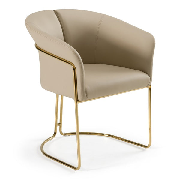 VIG Furniture Renfew Vegan Leather Dining Chair — Beige Split-Back Armchair, Champagne Gold Legs, Stain-Resistant Comfort (No Assembly) VGVCB2278-BGE