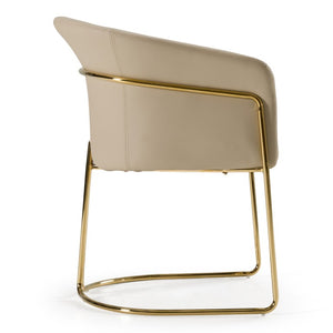 VIG Furniture Renfew Vegan Leather Dining Chair — Beige Split-Back Armchair, Champagne Gold Legs, Stain-Resistant Comfort (No Assembly) VGVCB2278-BGE