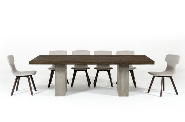 VIG Furniture Renzo Heritage Oak & Concrete 118" Dining Table — Rustic Grain Top, Sculptural Dark Grey Concrete Base VGGRRENZO-118