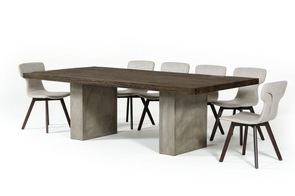 VIG Furniture Renzo Heritage Oak & Concrete 118" Dining Table — Rustic Grain Top, Sculptural Dark Grey Concrete Base VGGRRENZO-118