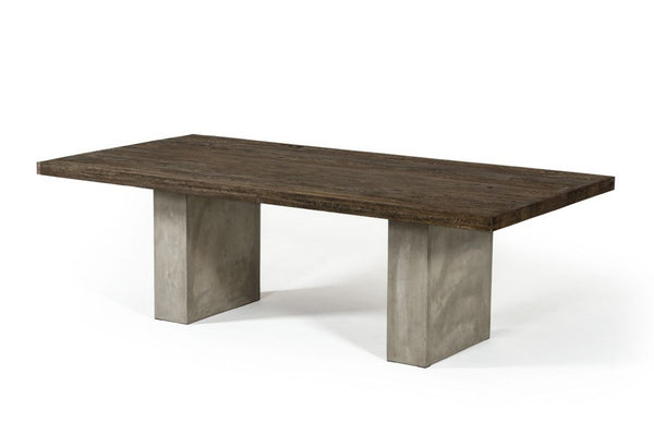 VIG Furniture Renzo Heritage Oak & Concrete 118" Dining Table — Rustic Grain Top, Sculptural Dark Grey Concrete Base VGGRRENZO-118