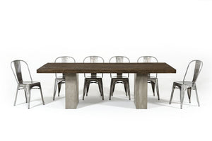 VIG Furniture Renzo Heritage Oak & Concrete 118" Dining Table — Rustic Grain Top, Sculptural Dark Grey Concrete Base VGGRRENZO-118