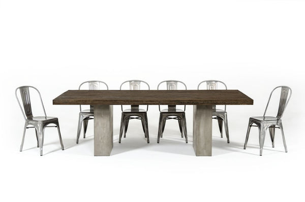 VIG Furniture Renzo Heritage Oak & Concrete 118" Dining Table — Rustic Grain Top, Sculptural Dark Grey Concrete Base VGGRRENZO-118