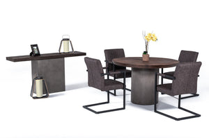 VIG Furniture Renzo Heritage Oak Round Dining Table With Fiber-Reinforced Concrete Base, Acrylic Seal, Seats 4 VGGR649320