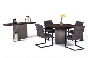 VIG Furniture Renzo Heritage Oak Round Dining Table With Fiber-Reinforced Concrete Base, Acrylic Seal, Seats 4 VGGR649320