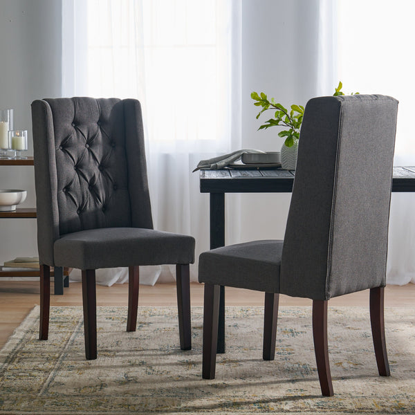 English Elm Dining Chair Set of Two Wingback Button Tufted High Back Birch Leg Upholstered 61539.00