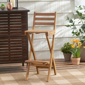 English Elm Outdoor Solid Acacia Folding Barstool with Teak Finish for Patio Bar Seating 53605.00