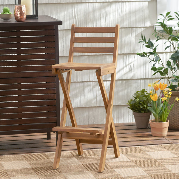 English Elm Outdoor Solid Acacia Folding Barstool with Teak Finish for Patio Bar Seating 53605.00