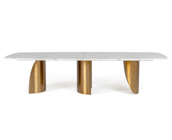 VIG Furniture Reynold Luxe Faux Marble Dining Table With Gold Stainless Steel Sculptural Base Seats 10, Durable VGGM-DT-1768