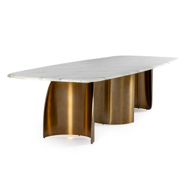 VIG Furniture Reynold Luxe Faux Marble Dining Table With Gold Stainless Steel Sculptural Base Seats 10, Durable VGGM-DT-1768