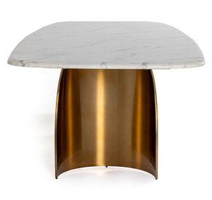 VIG Furniture Reynold Luxe Faux Marble Dining Table With Gold Stainless Steel Sculptural Base Seats 10, Durable VGGM-DT-1768