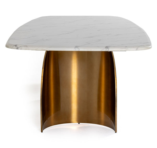 VIG Furniture Reynold Luxe Faux Marble Dining Table With Gold Stainless Steel Sculptural Base Seats 10, Durable VGGM-DT-1768