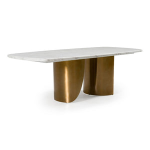 VIG Furniture Reynold Glam Faux Marble Dining Table With Gold Stainless Steel Double-Pedestal Base, Seats 8 VGGM-M-DT-1768C
