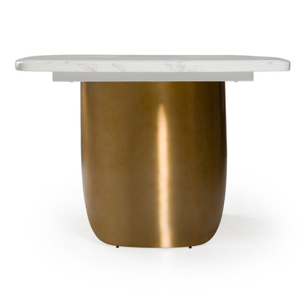 VIG Furniture Reynold Glam Faux Marble Dining Table With Gold Stainless Steel Double-Pedestal Base, Seats 8 VGGM-M-DT-1768C