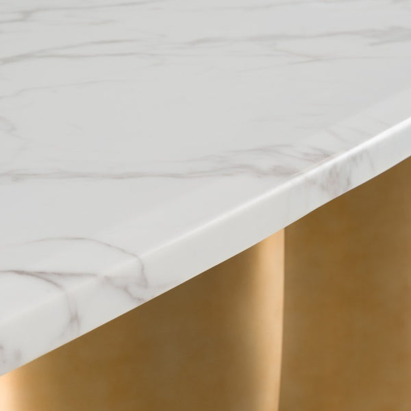 VIG Furniture Reynold Glam Faux Marble Dining Table With Gold Stainless Steel Double-Pedestal Base, Seats 8 VGGM-M-DT-1768C