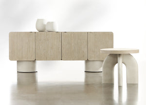 Bernhardt Bernhardt Antibes Entertainment Credenza With Rustic Oak Roz Finish, Pumice Pedestals & Media-Ready Storage 350880