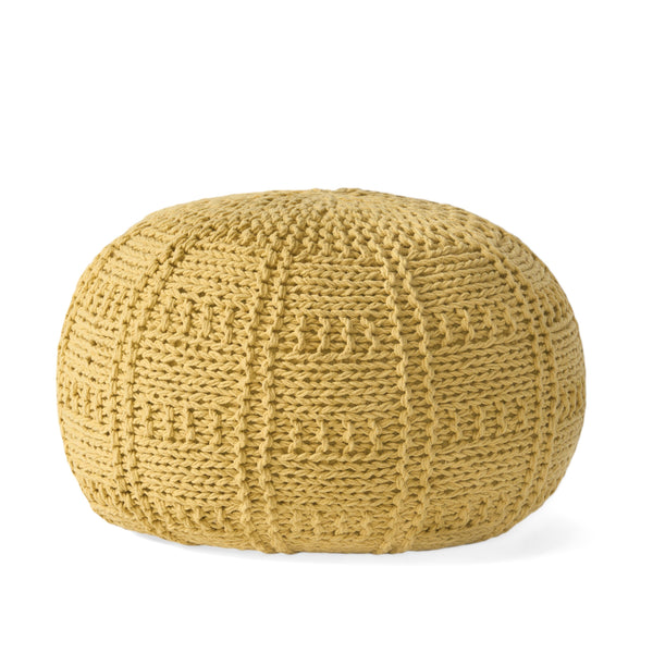 English Elm Christopher Knight Home® - YUNY Handcrafted Knit Cotton Round Pouf 20x20x14 Cozy Modern Accent Ottoman with Durable Weave Yellow 60493.00YLW