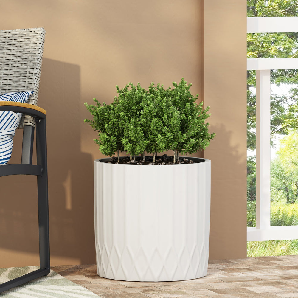 English Elm Mgo Handcrafted Stone Finish Pleated Outdoor Planter Sculptural Patio Garden Accent 73349.00