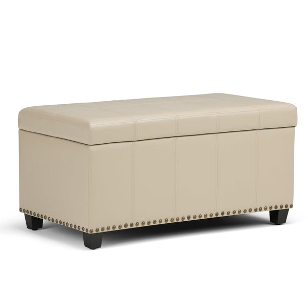 English Elm Amelia Storage Ottoman Bench with Hidden Compartment, Nailhead Trim, Stitched Faux Leather Seat Beige B136P159107