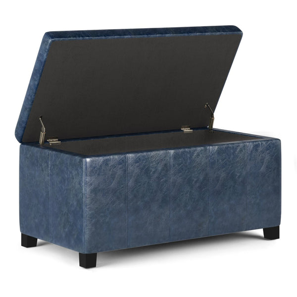 English Elm Dover Storage Ottoman Bench - Denim Blue Vegan Leather, Stylish Seating & Hidden Storage Solution B136P159039