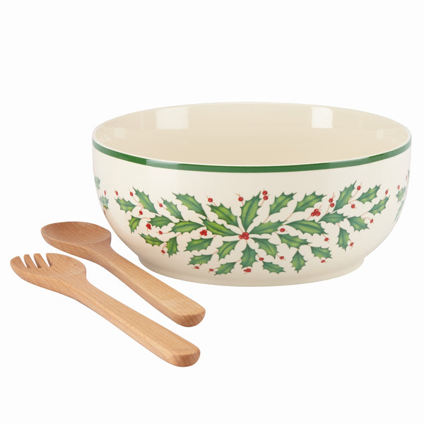 Lenox Holiday Salad Bowl & Servers Red & Green, IVORY PORCELAIN 853767