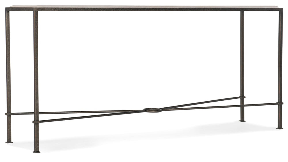 Hooker Furniture Console Narrow Marble Top Console Table With Charcoal Metal Frame, X-Stretcher, 16" Depth For Hallway 5914-80151-00
