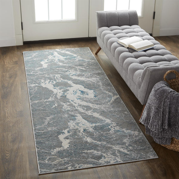 Feizy Rugs Azure Contemporary Abstract Low Pile Rug - Stain-resistant, Durable, And Perfect For High Traffic Areas Silver,Gray,Ivory Polyester,Polypropylene Azr3539fgryblui71