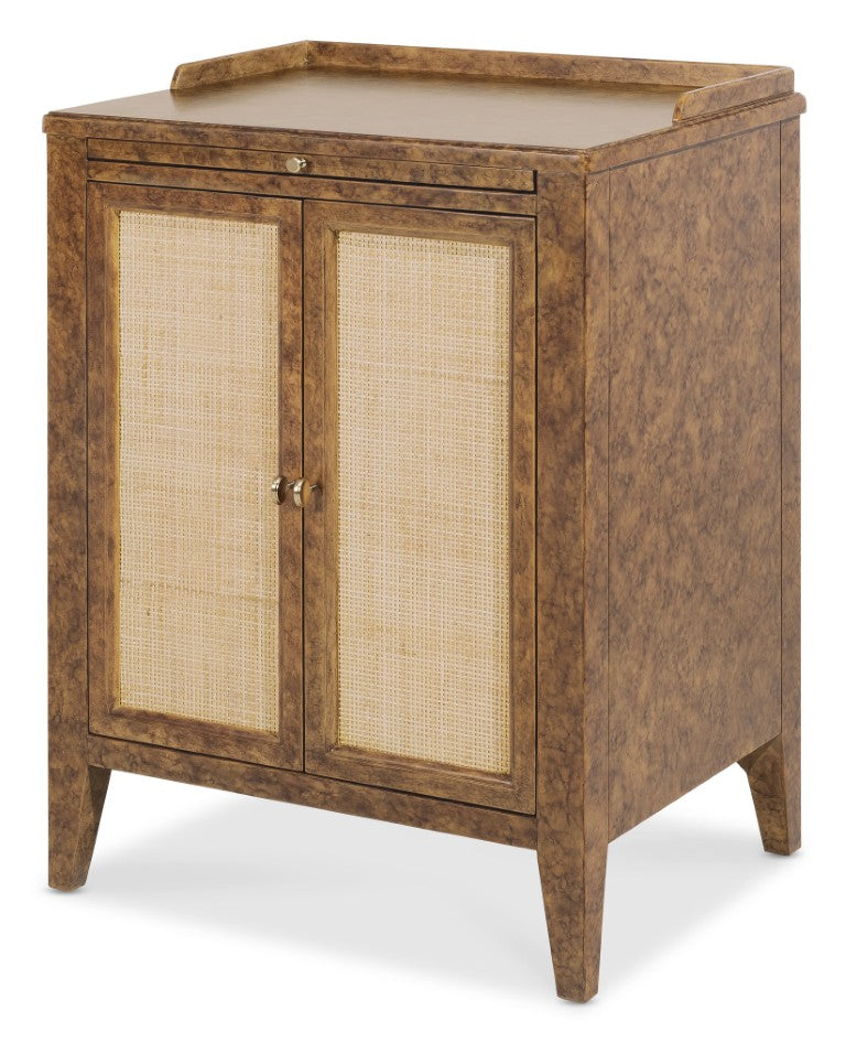 Hooker Furniture Archives Two-Door Nightstand With Faux-Tortoise Amber Finish, Woven Cane Doors, Brass Hardware 6123-90117-80