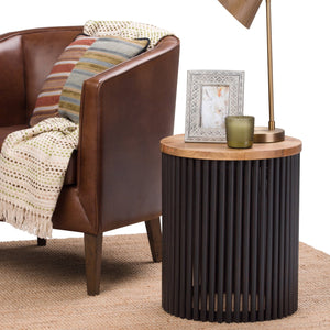 English Elm Demy Accent Table with Sustainable Mango Wood Top and Slatted Metal Base — Compact, Durable Style Black B136P158991