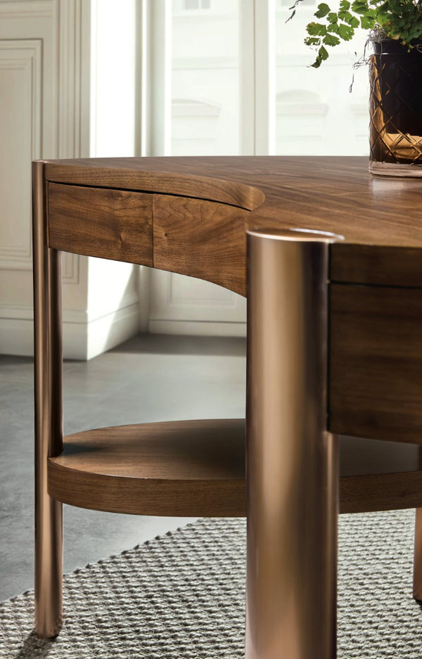 Hooker Furniture Eleana Sculptural Writing Desk In Light Caramel Walnut With Sunlit Bronze Legs And Custom Storage Options 7252-10458-85