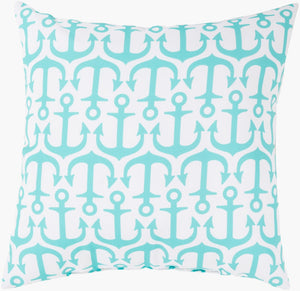 Livabliss Rain Woven Coastal Accent Pillow Textured Polyester Square for Boho Beach Decor White, Aqua 18"L x 18"W RG114-1818