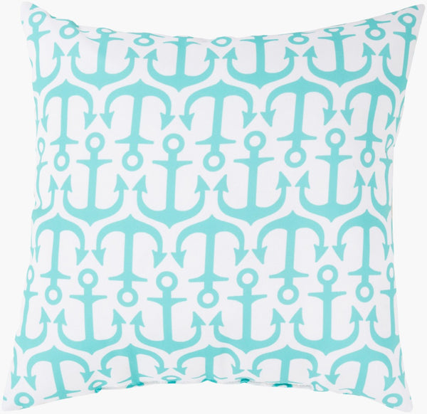 Livabliss Rain Woven Coastal Accent Pillow Textured Polyester Square for Boho Beach Decor White, Aqua 18"L x 18"W RG114-1818