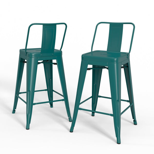 English Elm Rayne - Set Of 2 Teal Blue Metal Counter Stools With Curved Back - Stylish & Durable For Any Space B136P159484-GIGA