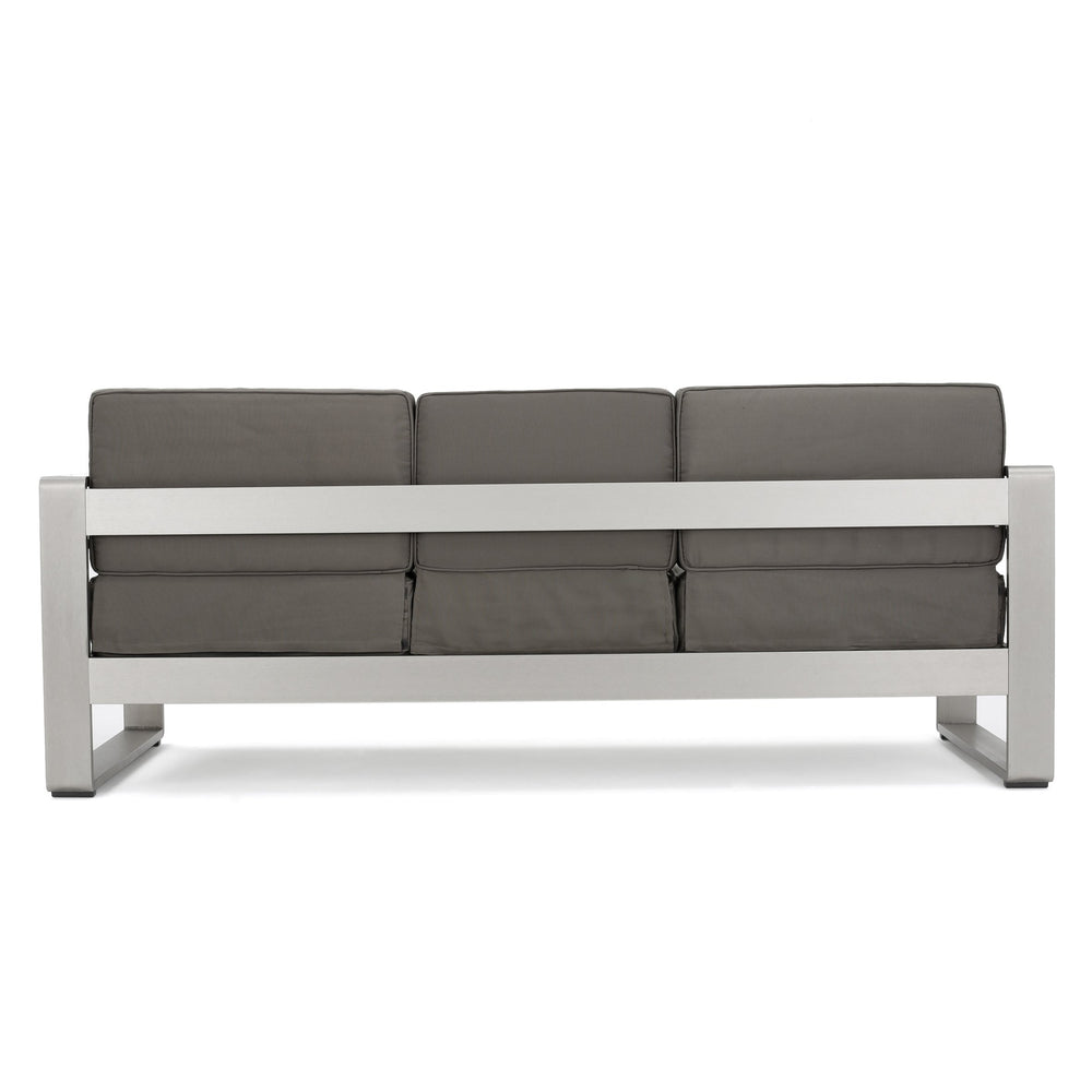 English Elm Christopher Knight Home® - CAPE modern 3-seater outdoor sofa with aluminum frame, convertible tray table, water-resistant cushions Gray 58981.00CUS