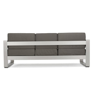English Elm Christopher Knight Home® - CAPE modern 3-seater outdoor sofa with aluminum frame, convertible tray table, water-resistant cushions Gray 58981.00CUS