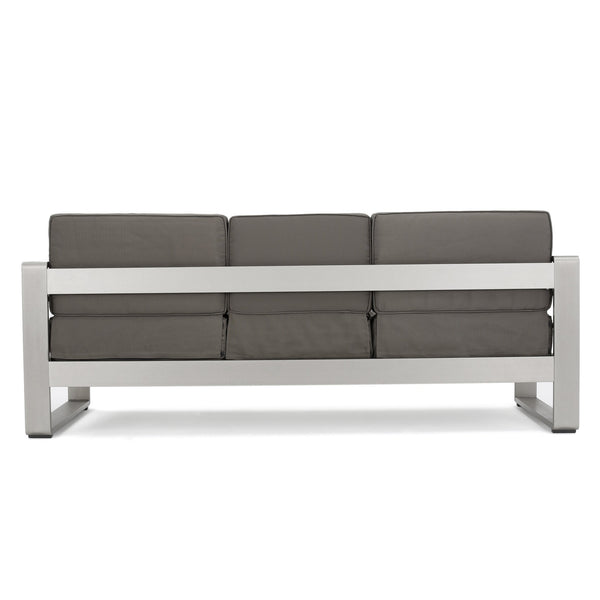 English Elm Christopher Knight Home® - CAPE modern 3-seater outdoor sofa with aluminum frame, convertible tray table, water-resistant cushions Gray 58981.00CUS