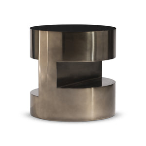 Bernhardt Bernhardt Cassie Sculptural Side Table In Dark Bronze Polished Stainless Steel With Open Shelves, 24" X 32.25" 332122