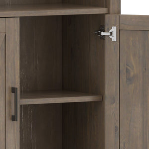 English Elm Ela Smoky Brown Bookcase with Shaker X Doors, Adjustable Shelves, Solid Wood Finish & Bronze Pulls B136P158601