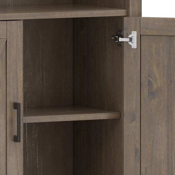 English Elm Ela Smoky Brown Bookcase with Shaker X Doors, Adjustable Shelves, Solid Wood Finish & Bronze Pulls B136P158601