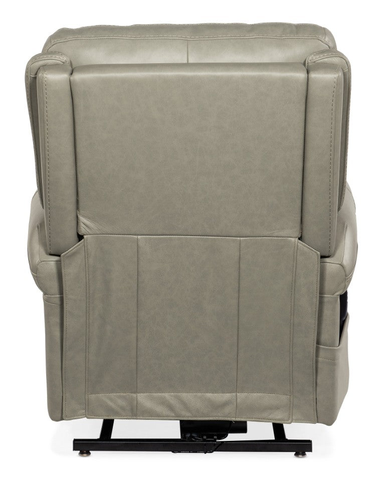 Hooker Furniture Carroll Milton Fog Semi-Aniline Leather Power Recliner With Adjustable Lumbar, Headrest & Lift Light Gray RC603-PHLL4-091