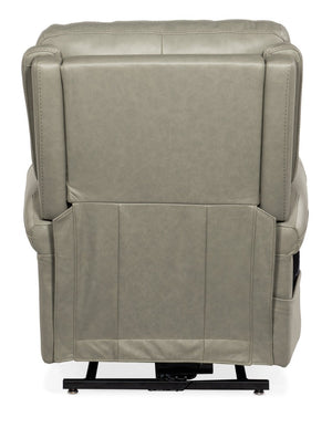 Hooker Furniture Carroll Milton Fog Semi-Aniline Leather Power Recliner With Adjustable Lumbar, Headrest & Lift Light Gray RC603-PHLL4-091