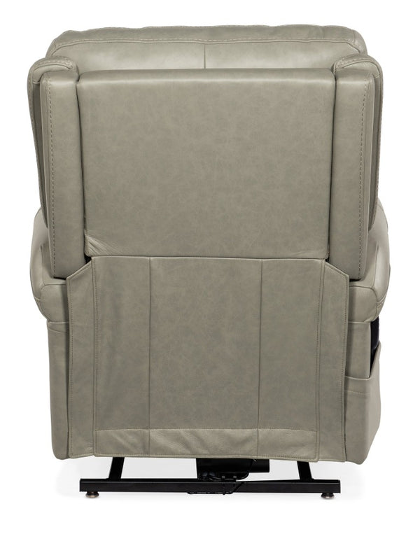 Hooker Furniture Carroll Milton Fog Semi-Aniline Leather Power Recliner With Adjustable Lumbar, Headrest & Lift Light Gray RC603-PHLL4-091