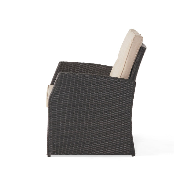 English Elm Christopher Knight Home® - ST MARTA SINGLE SOFA Dark Brown PE Rattan Outdoor Armchair with Iron Frame and Waterproof Cushion Comfort 57723.00DBRN