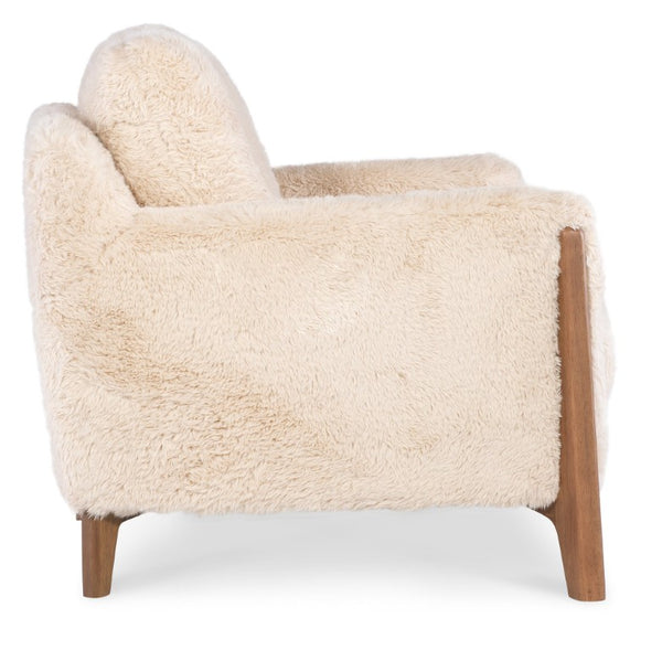 Hooker Furniture Cynthia Plush Yakety Yak Sand Faux Fur Accent Chair With Natural Wood Legs — Cozy Modern Comfort CC453-404