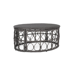 English Elm Christopher Knight Home® - BRUCE Wicker Rattan Coffee Table with Boho Weave Top, Durable Polyethylene Construction, 32.5"W Grey 70417.00GRY