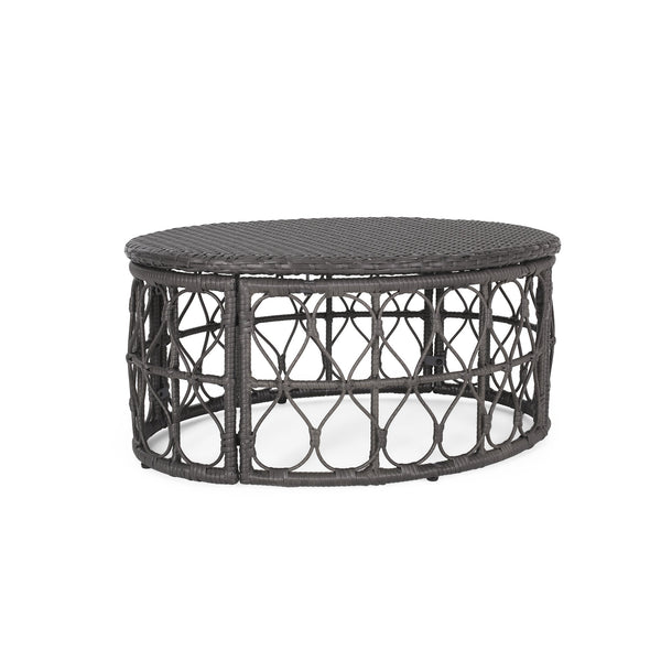 English Elm Christopher Knight Home® - BRUCE Wicker Rattan Coffee Table with Boho Weave Top, Durable Polyethylene Construction, 32.5"W Grey 70417.00GRY