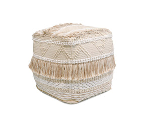 Pasargad Grand Canyon Cotton Shaggy Pouf In Ivory - Stylish, Hand-tufted Glamour For Your Space Beige 100% Cotton Ppf-261-1