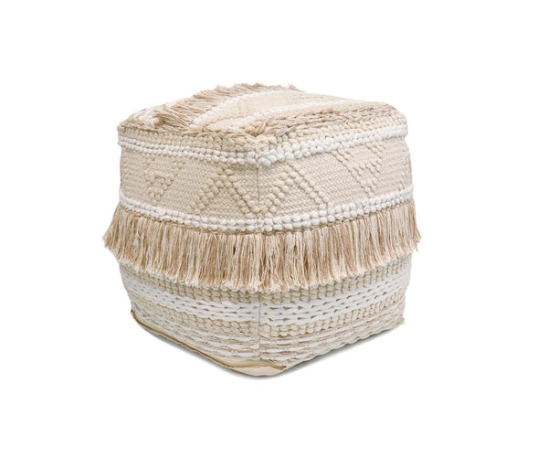 Pasargad Grand Canyon Cotton Shaggy Pouf In Ivory - Stylish, Hand-tufted Glamour For Your Space Beige 100% Cotton Ppf-261-1